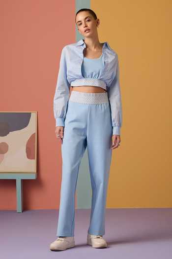 Muvazo Ice Blue Collared Top & Pant Set 