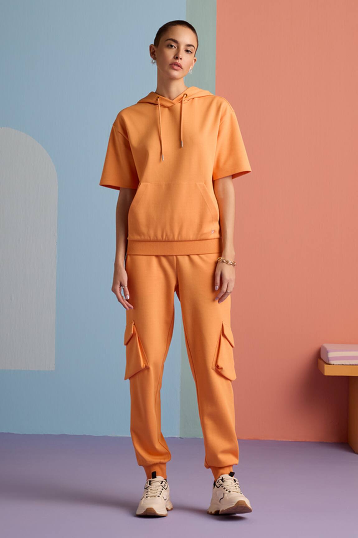 Muvazo Zest Solid Hoodie Top & Joggers Set 