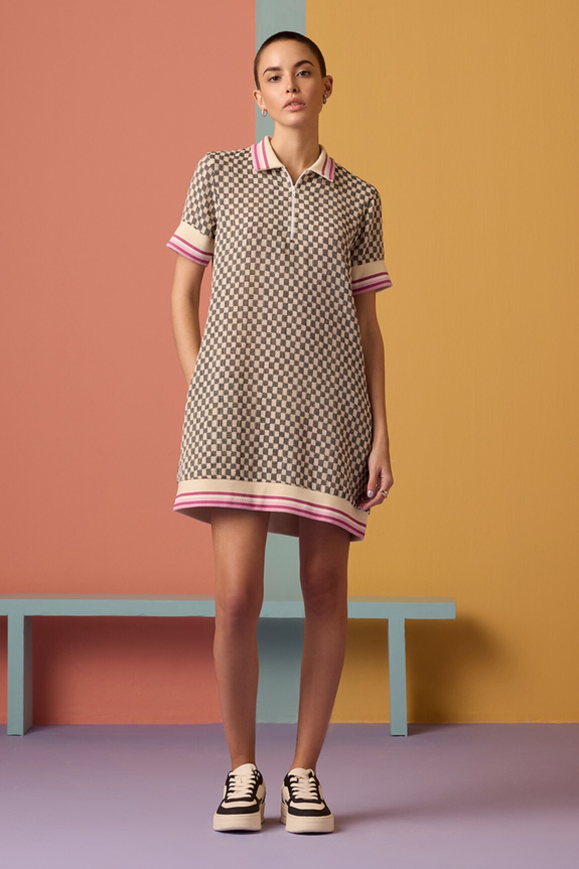 MUVAZO Pixel Pop Checkered Pattern Dress