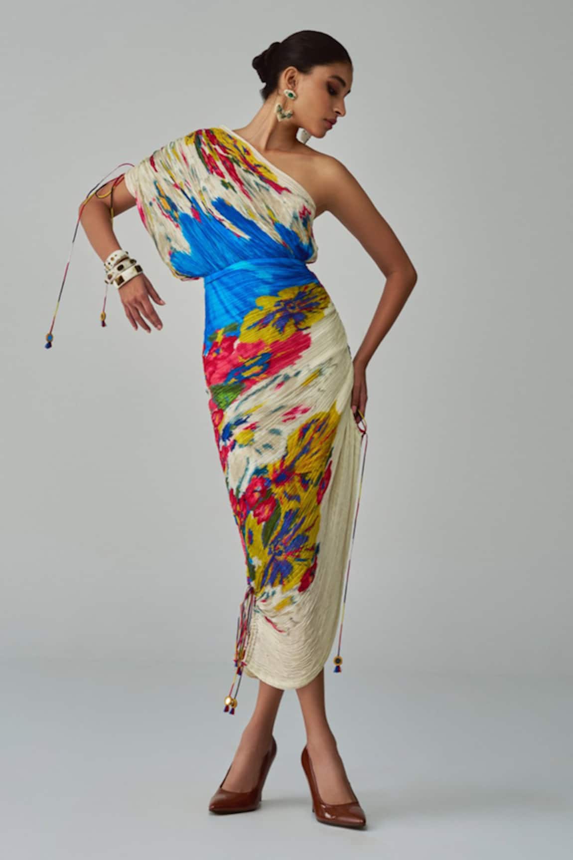 Saaksha & Kinni Mira Floral Print One-Shoulder Dress