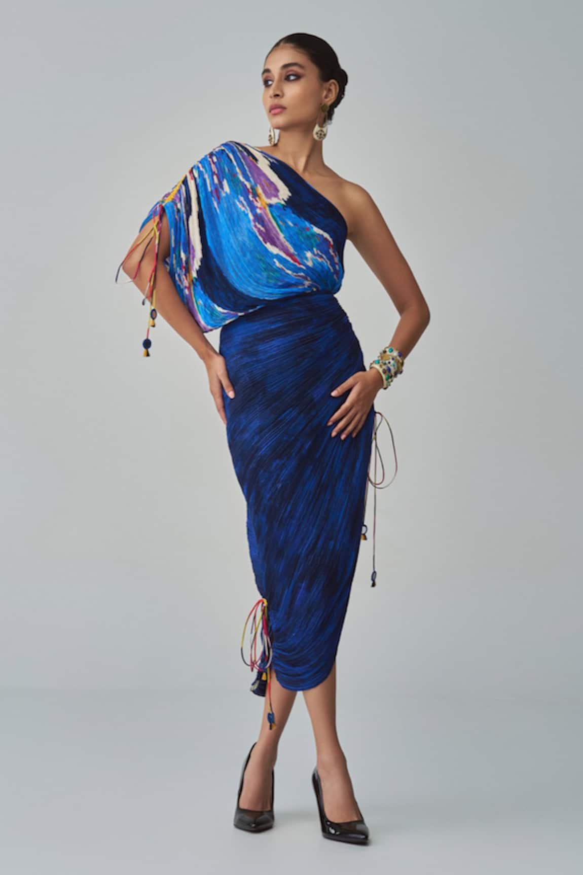 Saaksha & Kinni Mira Ikat Print One-Shoulder Dress