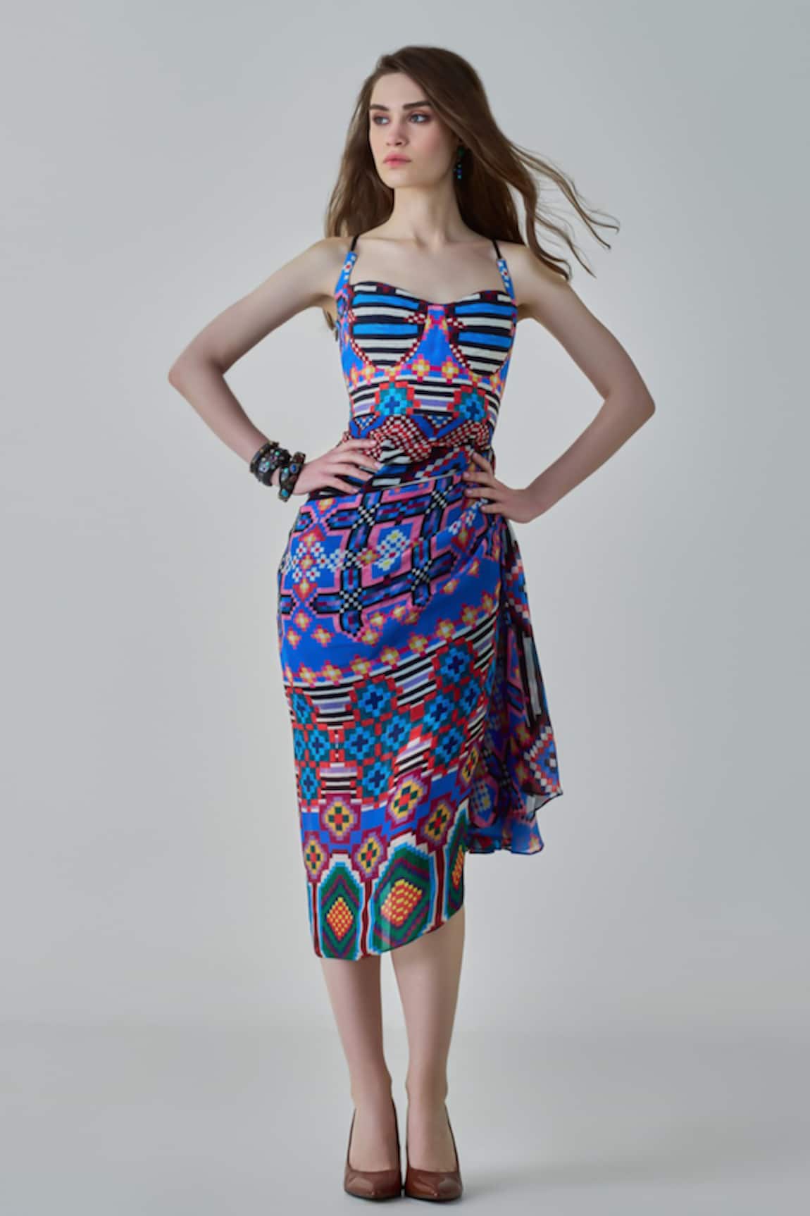 Saaksha & Kinni Dolly Ikat Print Side-Draped Dress
