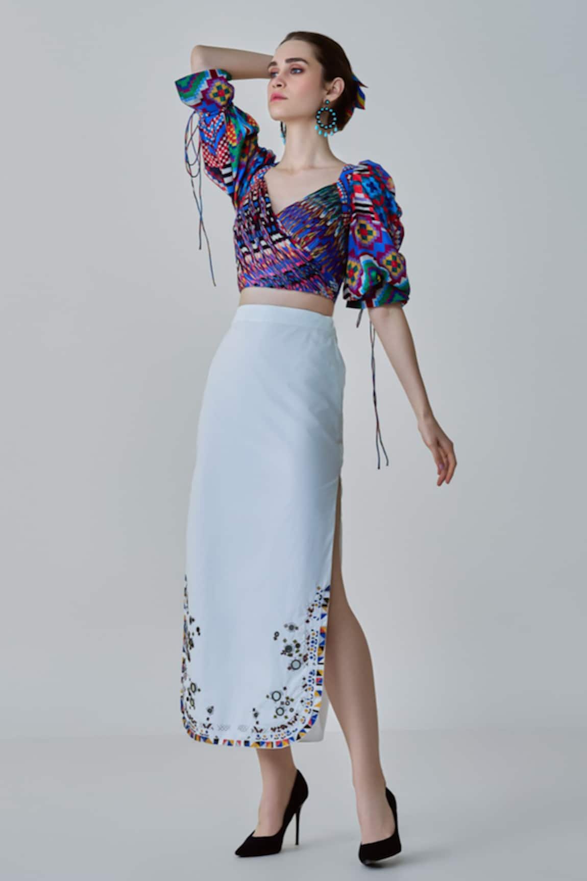 Saaksha & Kinni Morgan Hem Embroidered Midi Skirt