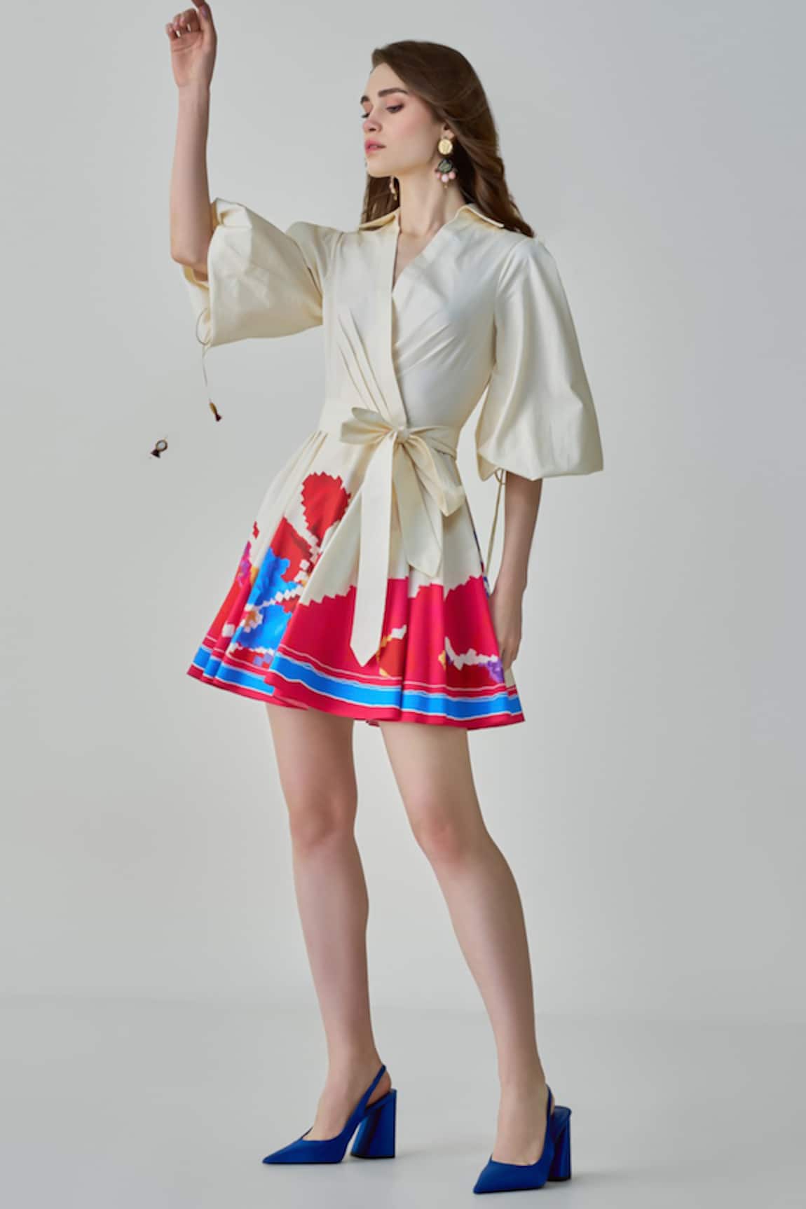 Saaksha & Kinni Faye Ikat Print Short Dress With Belt