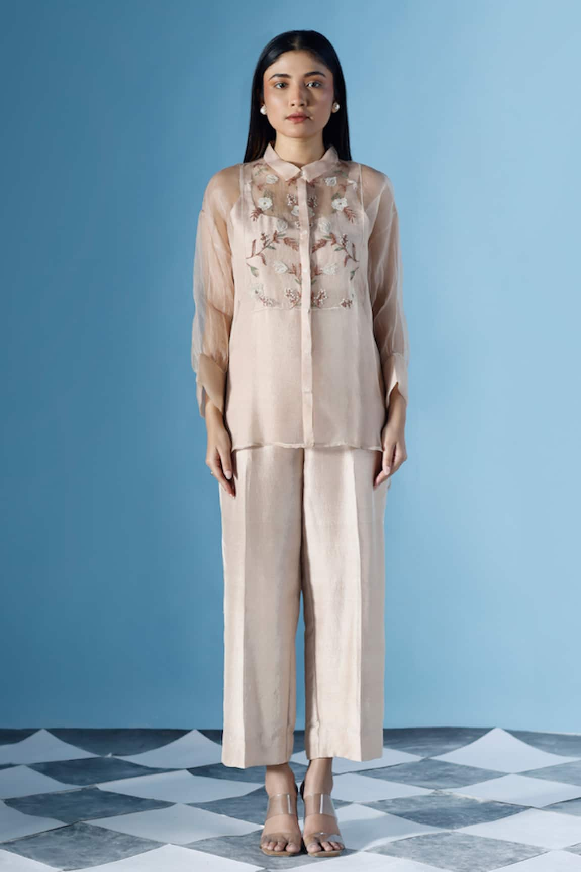 Chokhi Chorri Katie Silk Jumpsuit With Bloom Embroidered Shirt