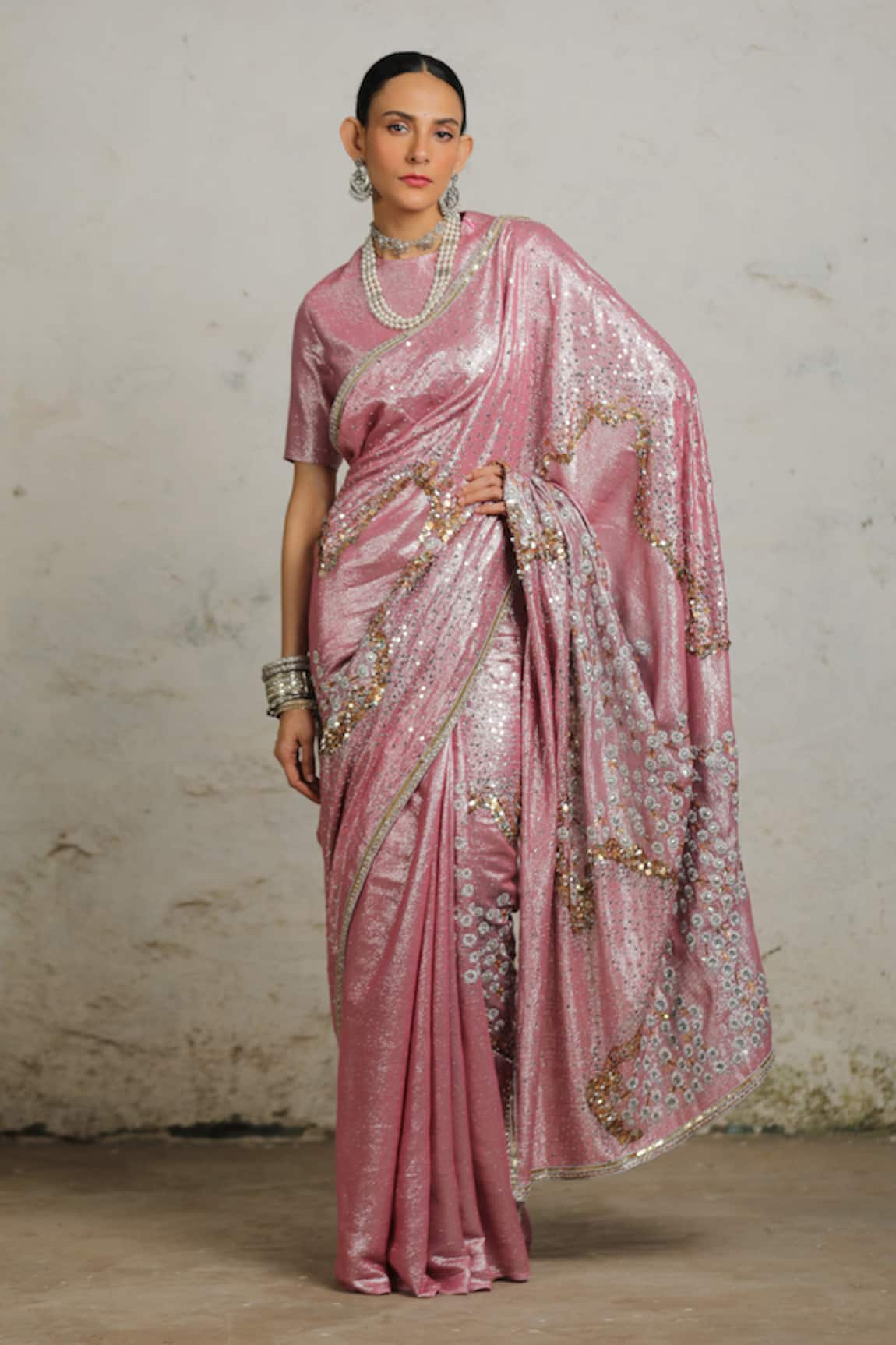 Saksham Neharicka Usher Hand Embroidered Zari Saree With Unstitched Blouse Piece