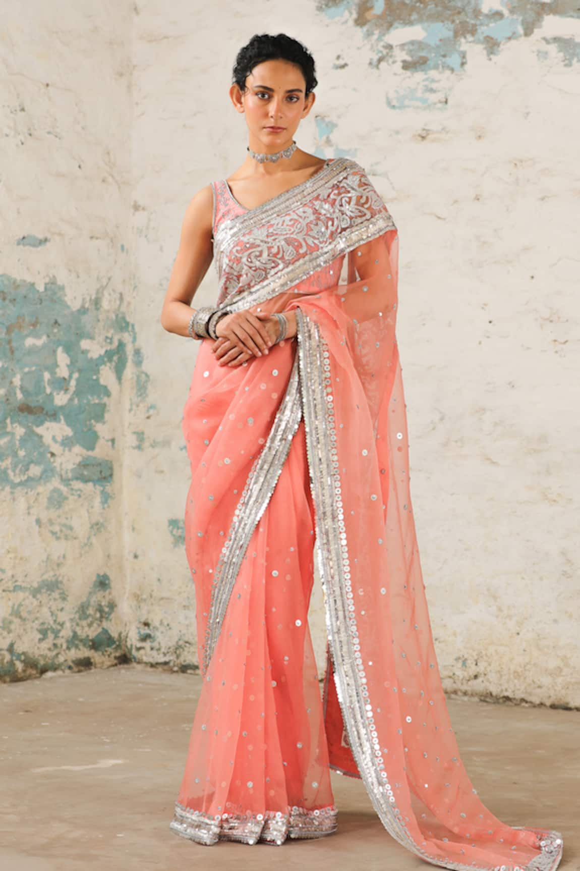 SAKSHAM & NEHARICKA Applique Saree With Unstitched Blouse Piece