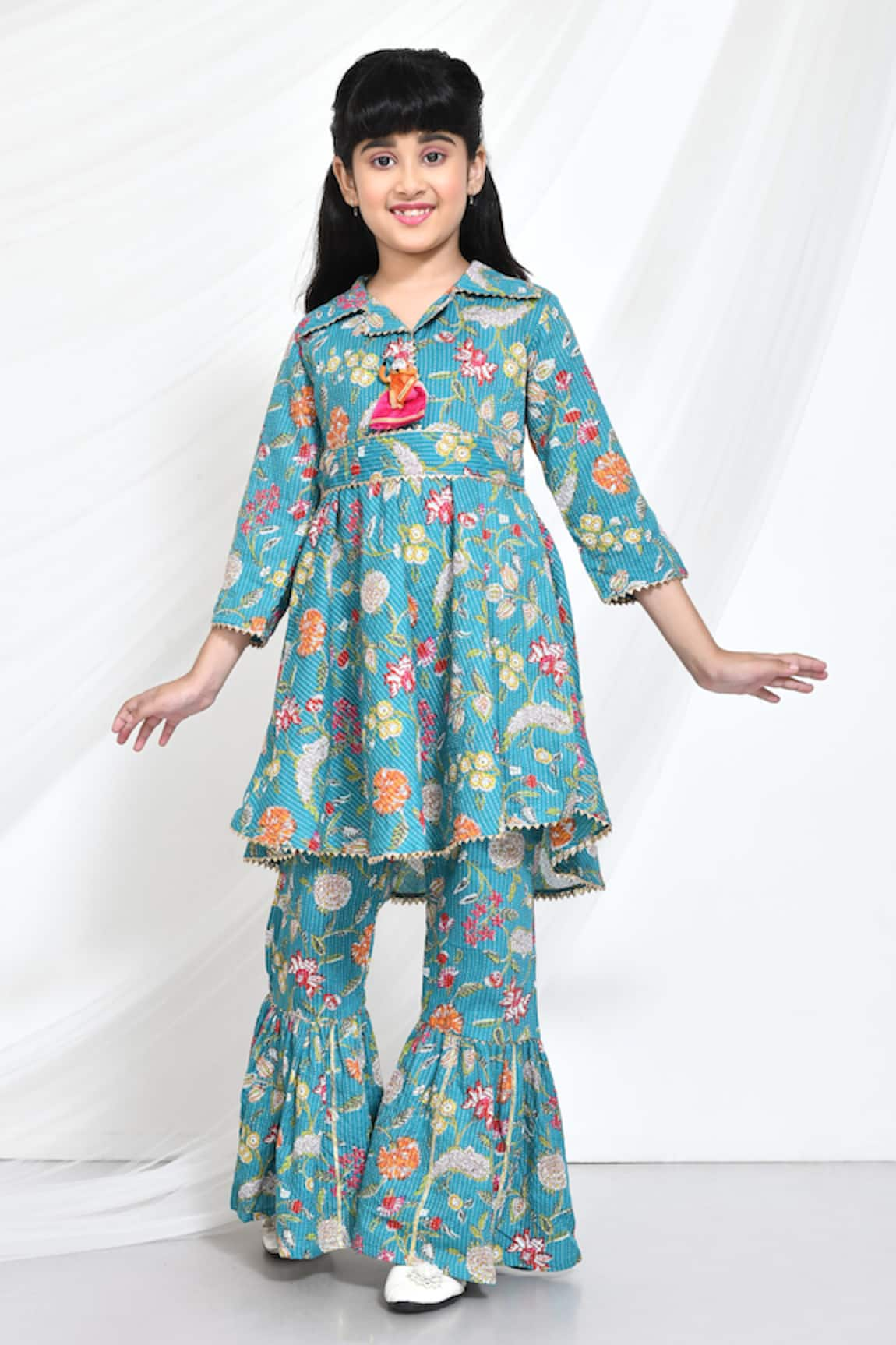 Banana Bee Floral Print Flared Kurta & Gharara Set