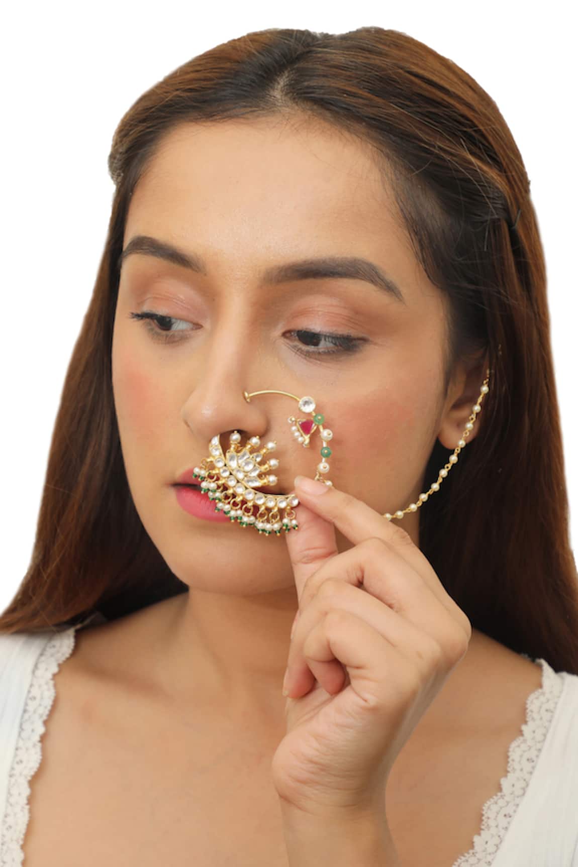 Riana Jewellery Lotus Carved Nath 