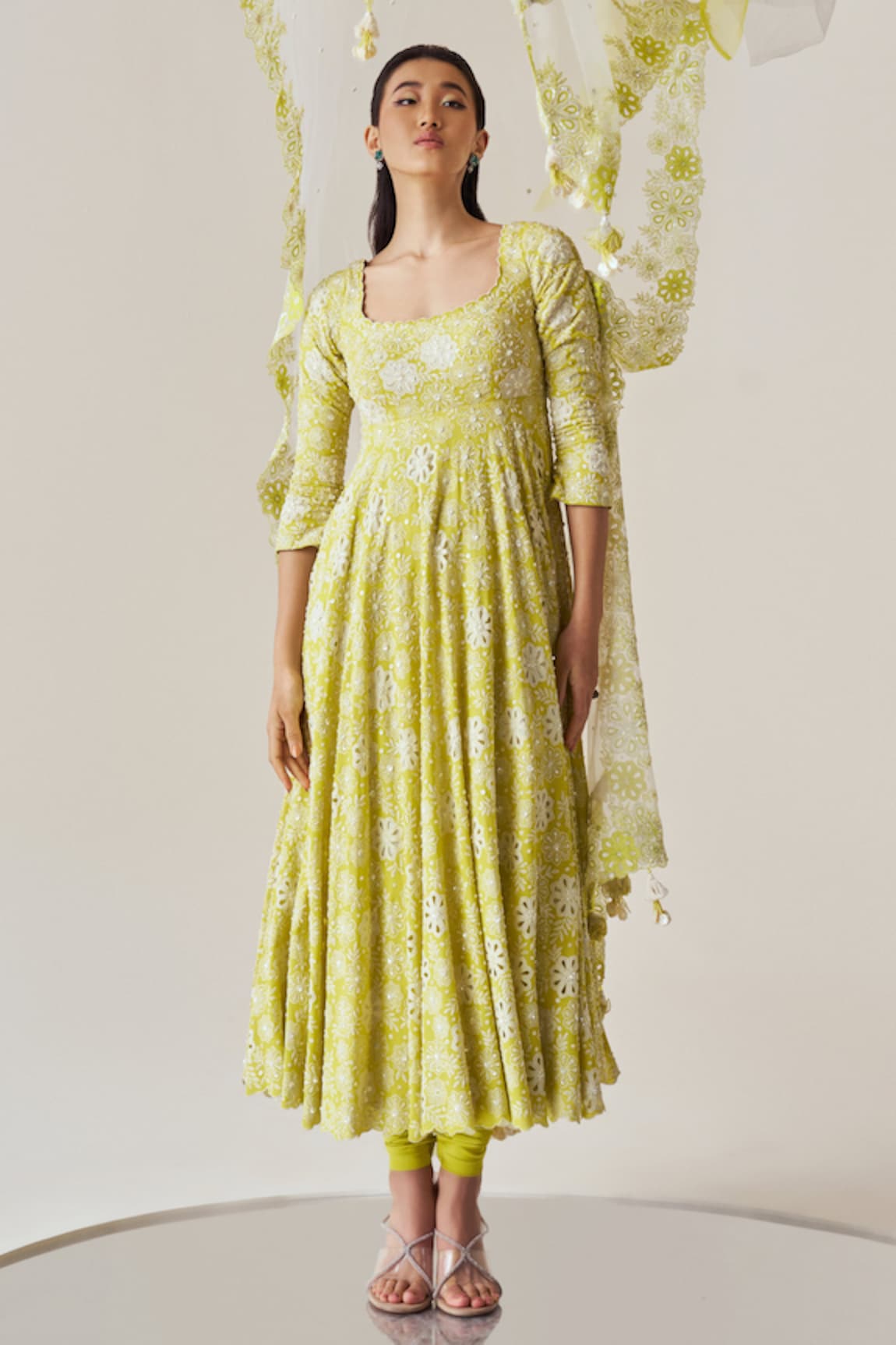 MADZIN Floral Chikankari Anarkali Churidar Set