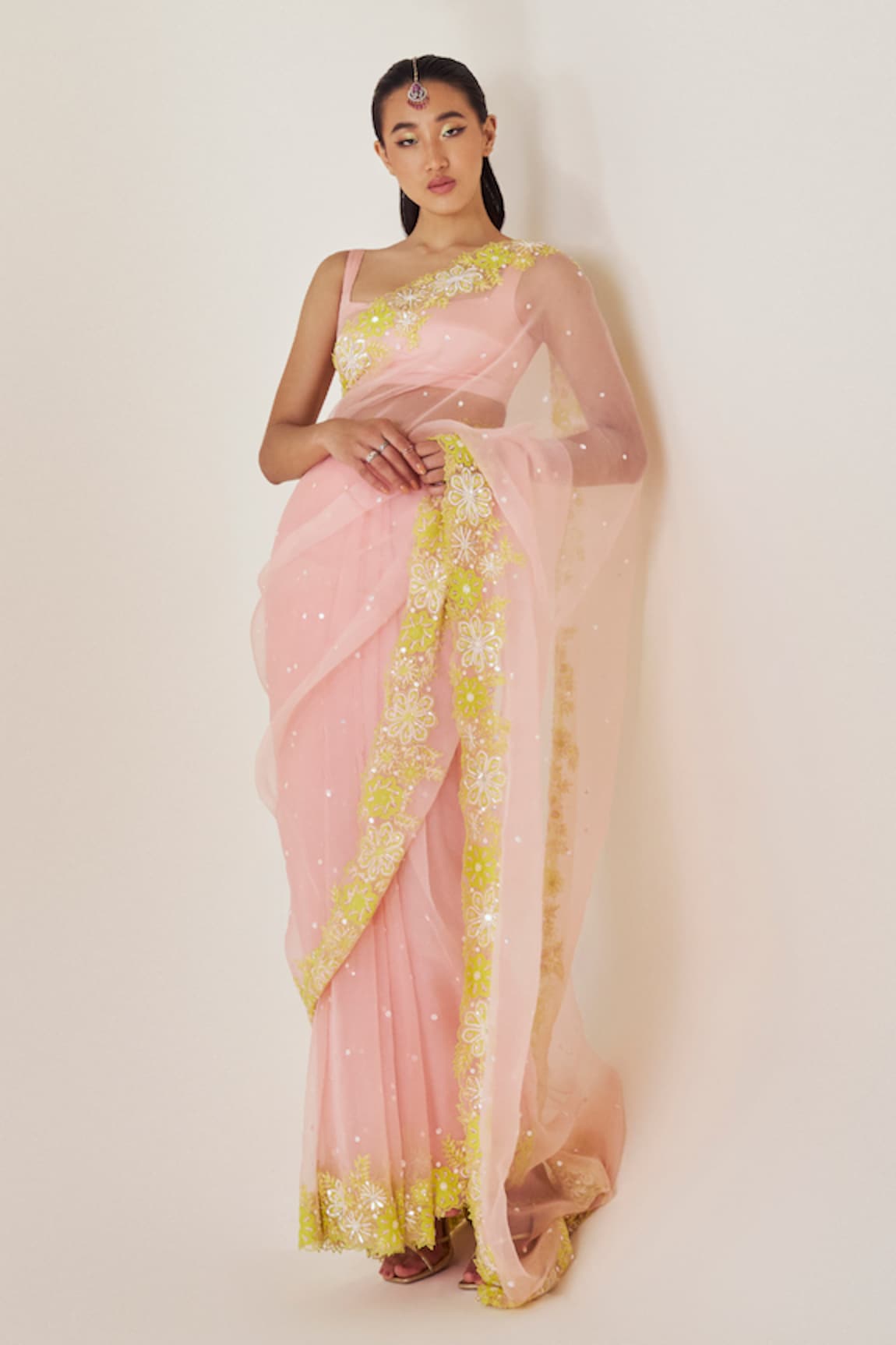 MADZIN Floral Embroidered Border Saree With Blouse