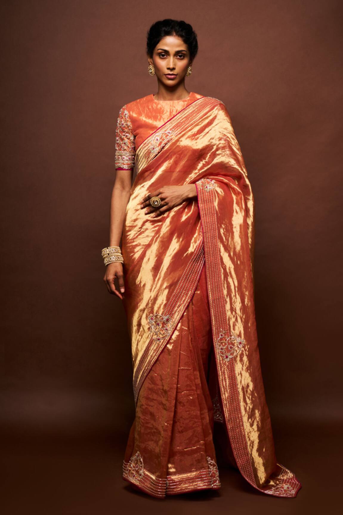 Issa Studio By Chetana & Swathi Ashni Florin Border Embroidered Tissue Saree Set
