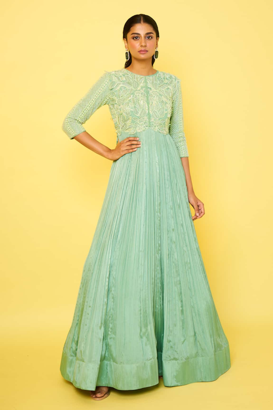 Issa Studio By Chetana & Swathi Camilla 3D Lily Fleur Pleated Gown 