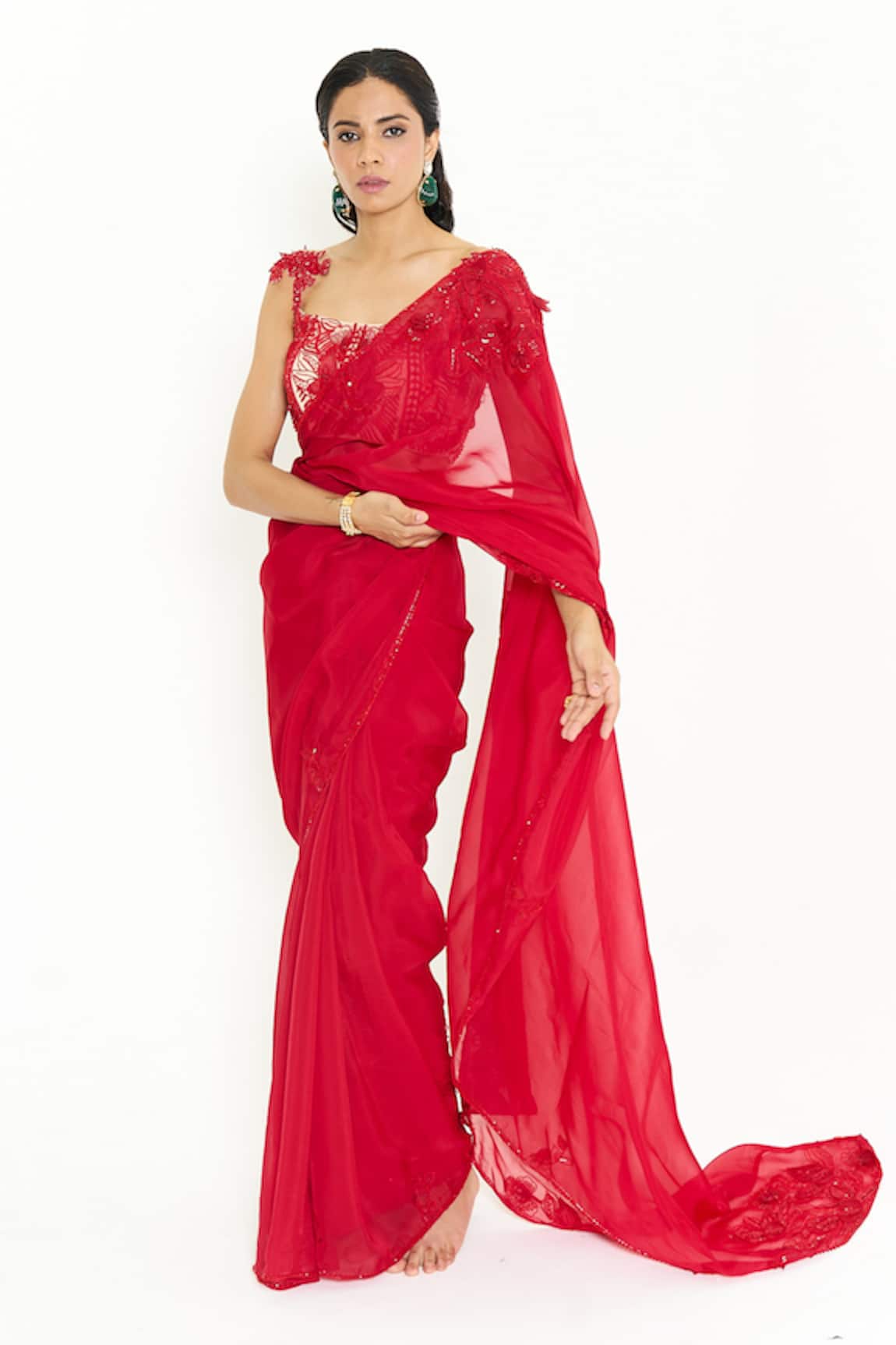 Issa Studio By Chetana & Swathi Caroline 3D Rafflesia Bloom Embroidered Saree Set