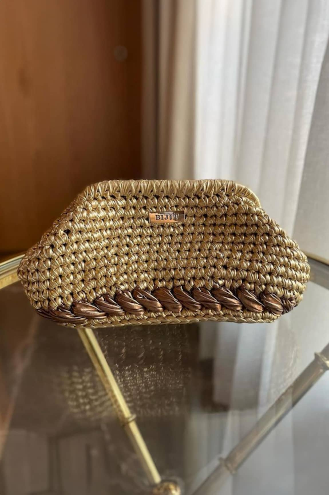 BIJIT Metallic Puffed Woven Clutch