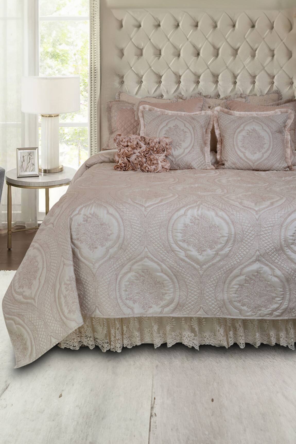 Diva Riche Lace Thread & Floral Embroidered Bedding Set 
