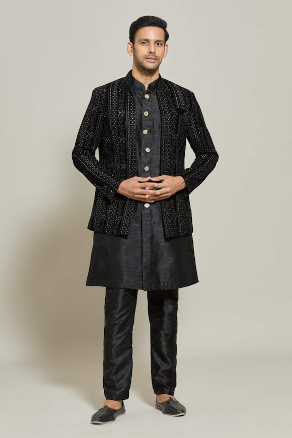 Aryavir Malhotra Velvet Thread & Sequin Embroidered Jacket Pant