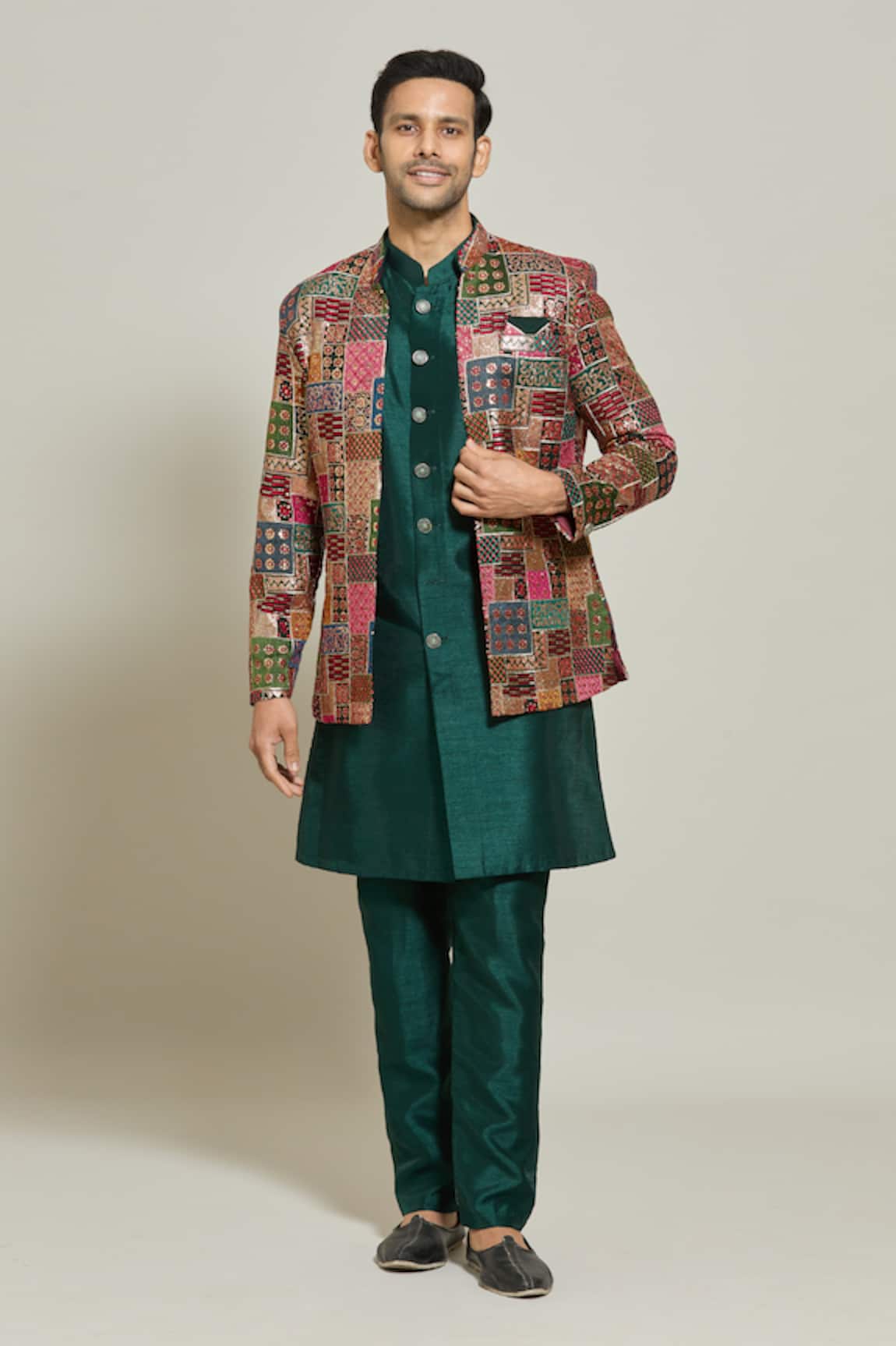 Aryavir Malhotra Georgette Sequin & Thread Embroidered Jacket Kurta Set