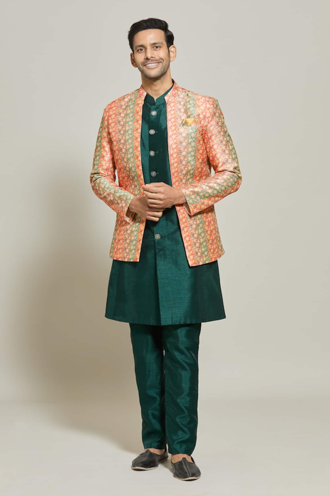 Aryavir Malhotra Sequin & Thread Embroidered Floral Pattern Jacket Pant Set