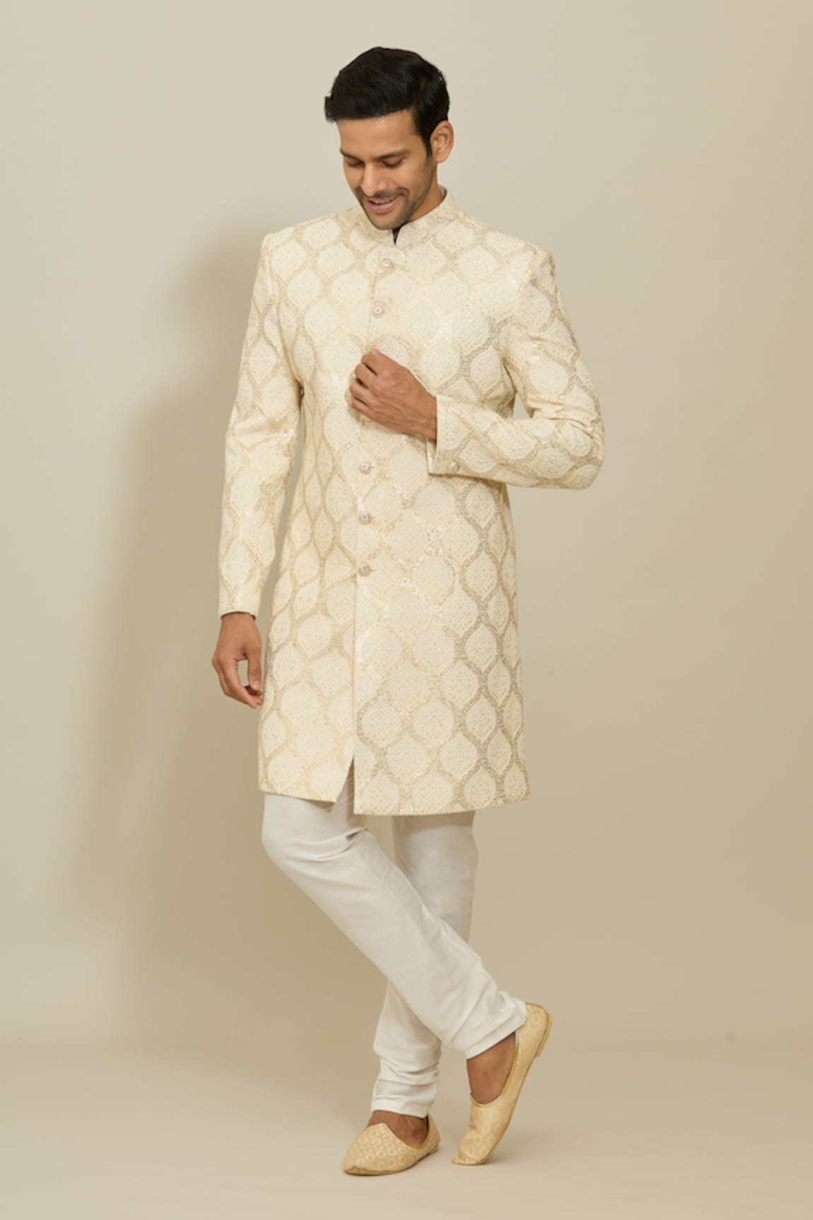 Aryavir Malhotra Mughal Ogee Pattern Sherwani With Churidar