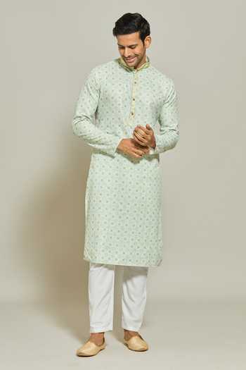 Arihant Rai Sinha Geometric Print Thread Work Kurta & Aligadi Pant Set 