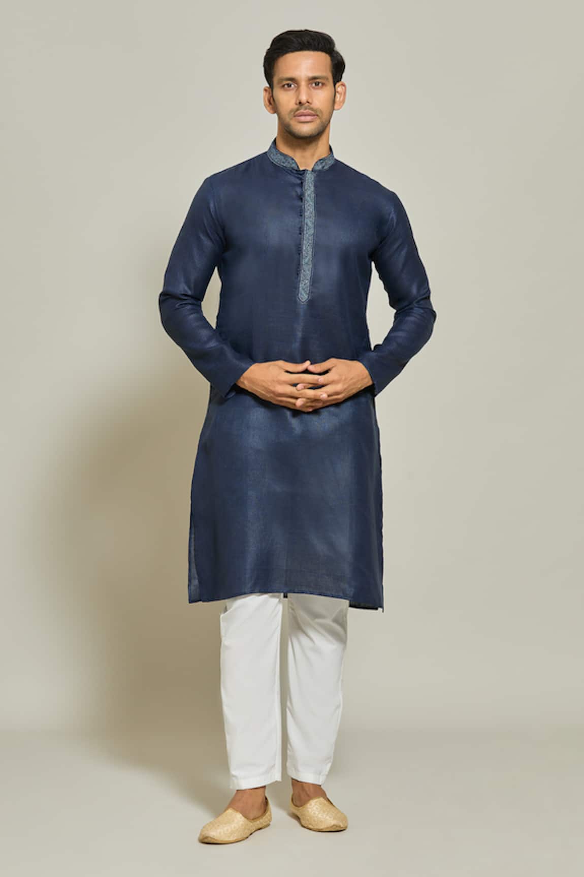 Arihant Rai Sinha Embroidered Placket Straight Kurta & Aligadi Pant Set 