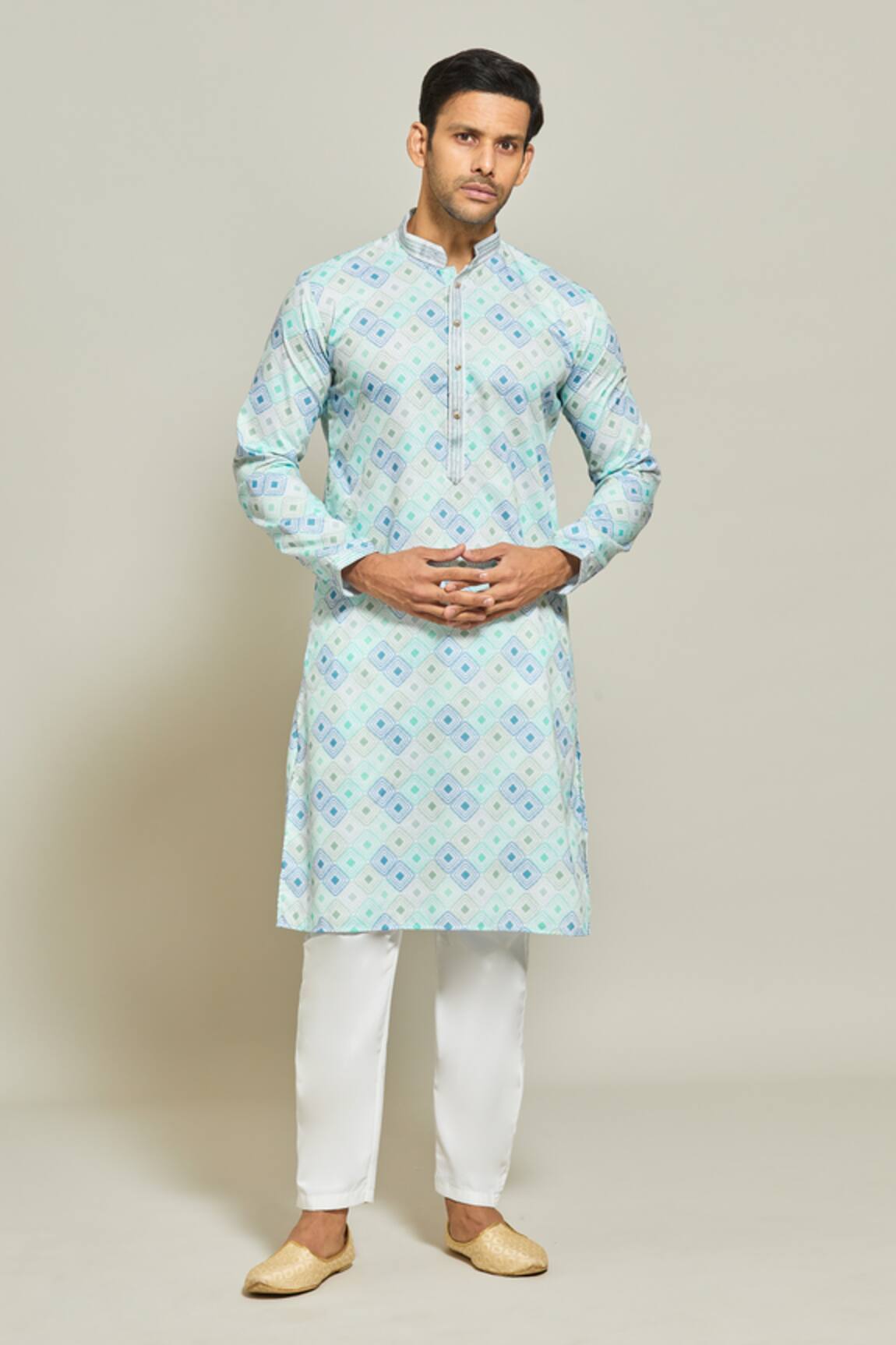 Arihant Rai Sinha Ripple Quad Jaal Print Kurta 