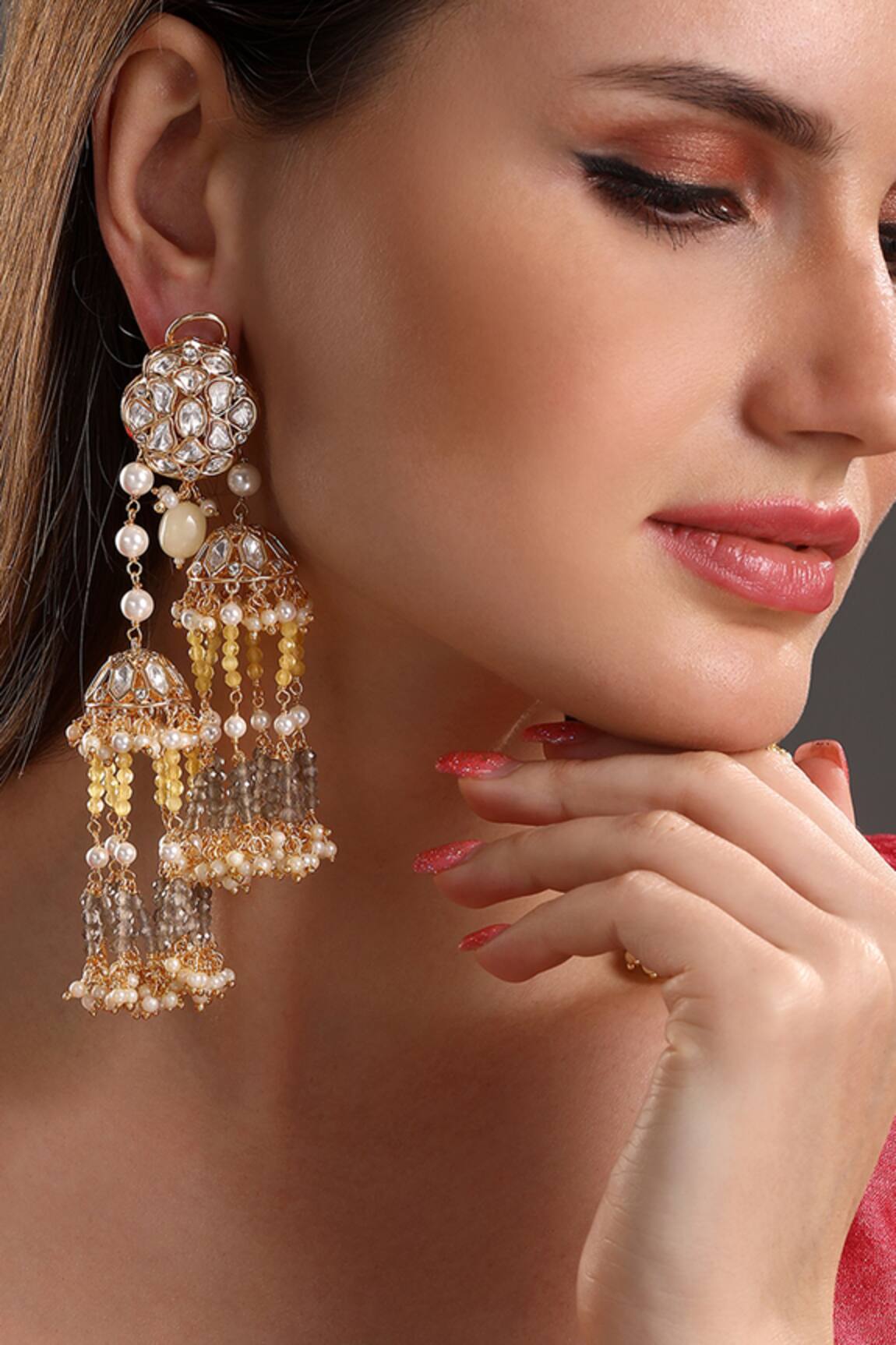 Hrisha Jewels Kundan & Polki Embellished Dangler Earrings