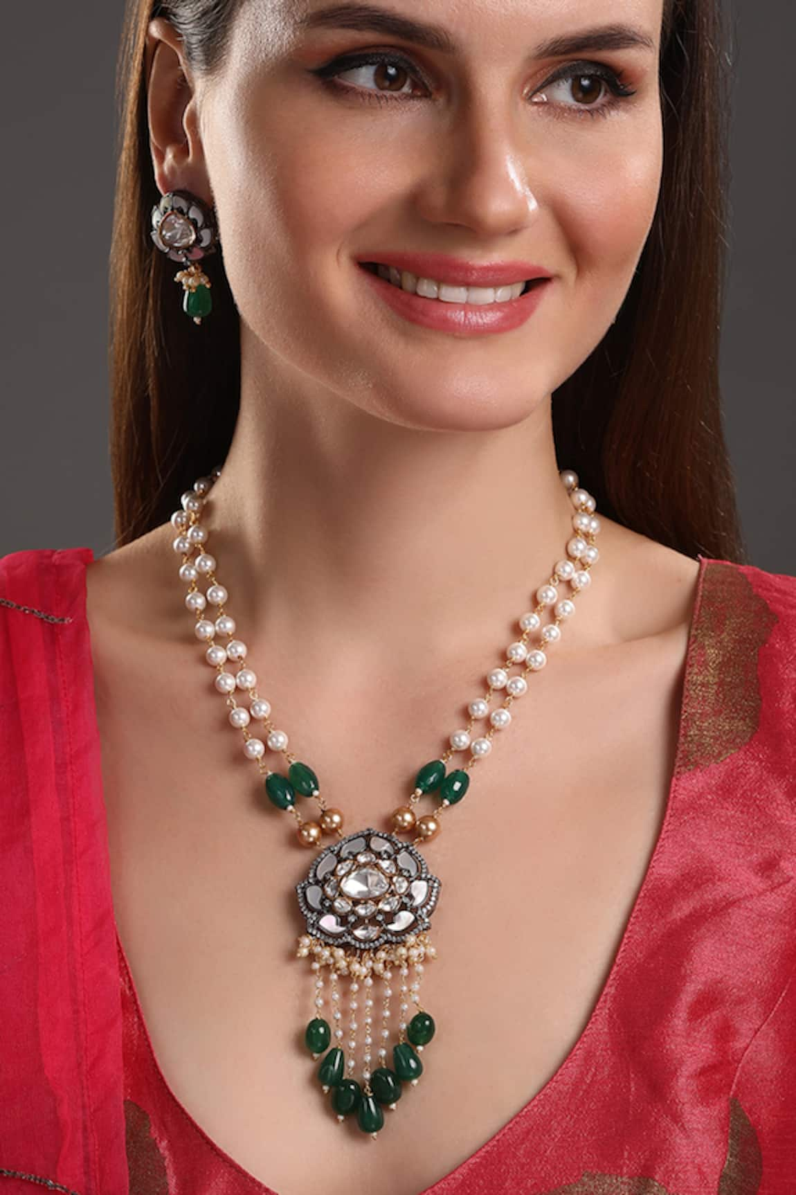 Hrisha Jewels Carved Floral Pendant Necklace Set