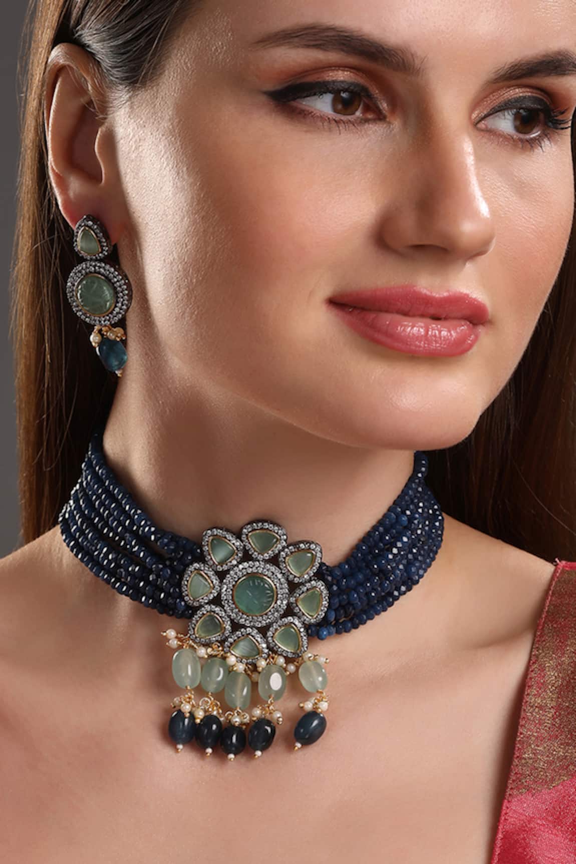 Hrisha Jewels Floral Kundan & Polki Embellished Necklace Set