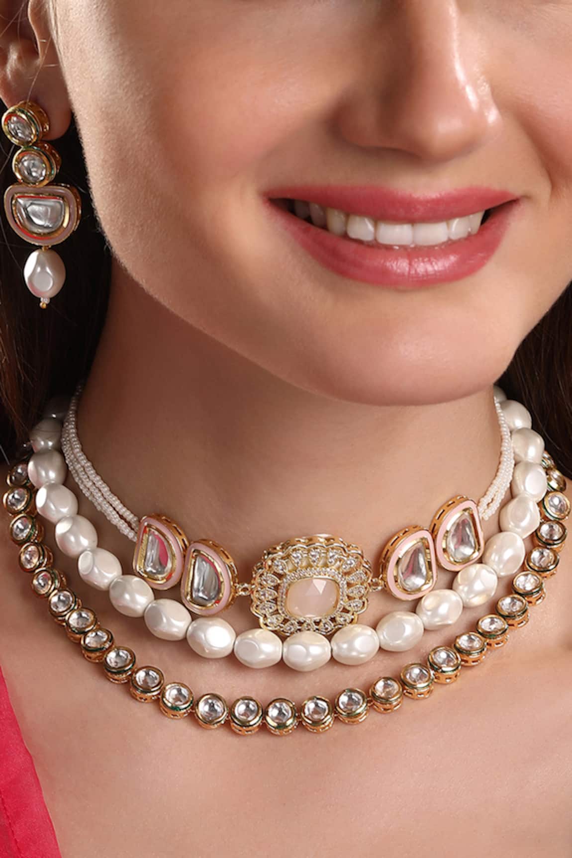 Hrisha Jewels Layered Kundan Embellished Necklace Set