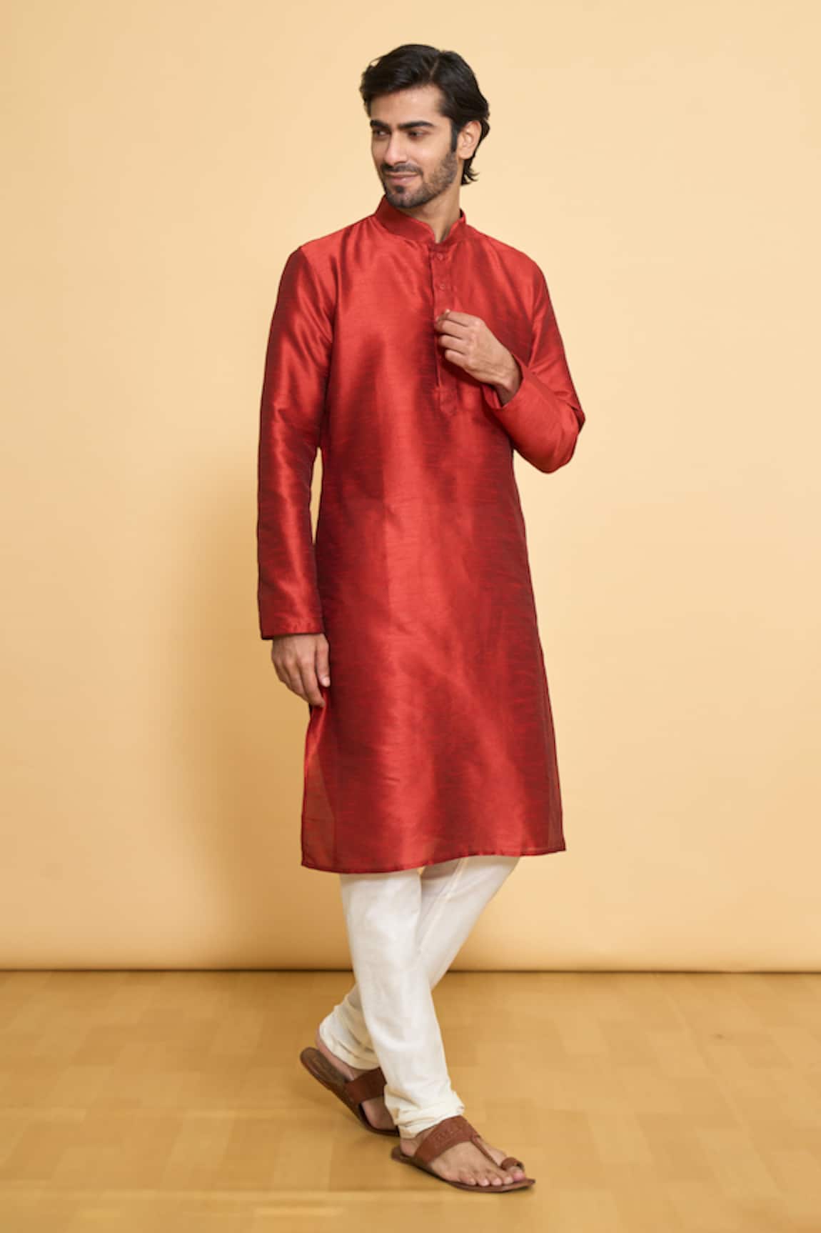 Arihant Rai Sinha Plain Full Sleeve Kurta & Churidar Set 