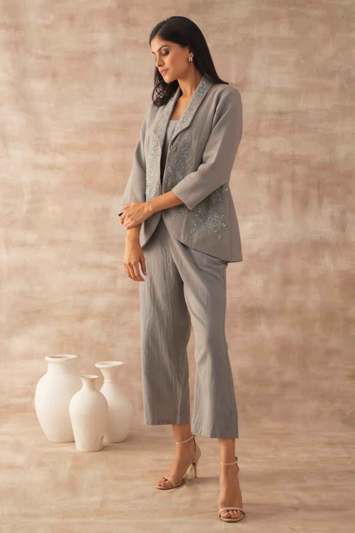VARUN CHHABRA Thread & Sequin Embroidered Blazer Pant Set