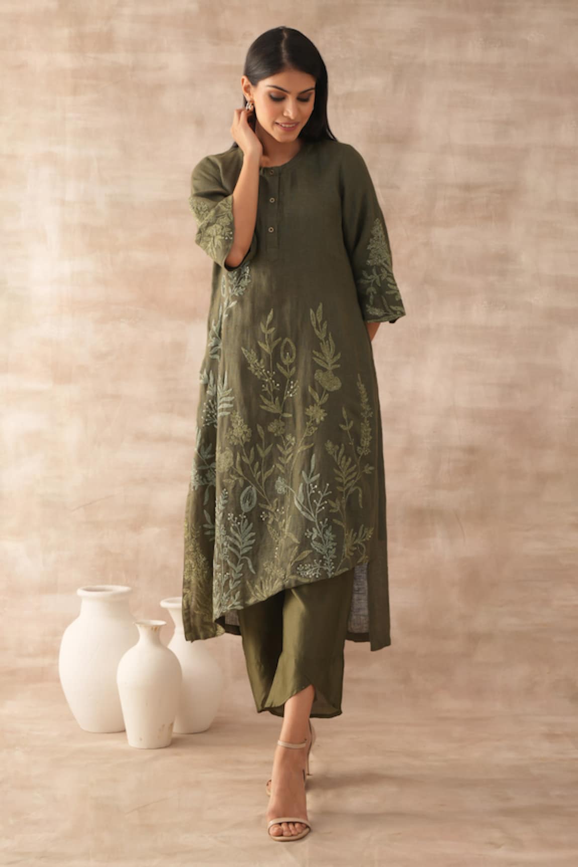 VARUN CHHABRA Floral Dori Embroidered Tunic & Pant Set