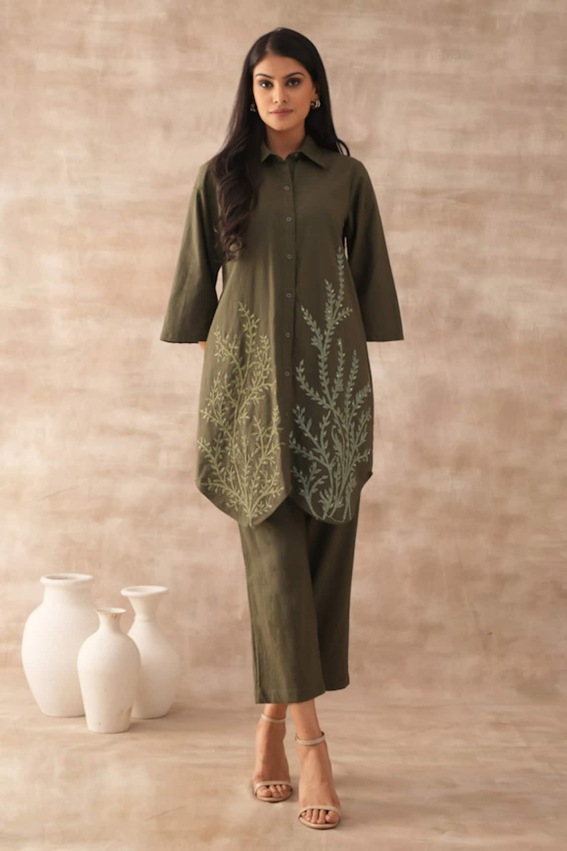 VARUN CHHABRA Shirt Collar Embroidered Tunic & Pant Set