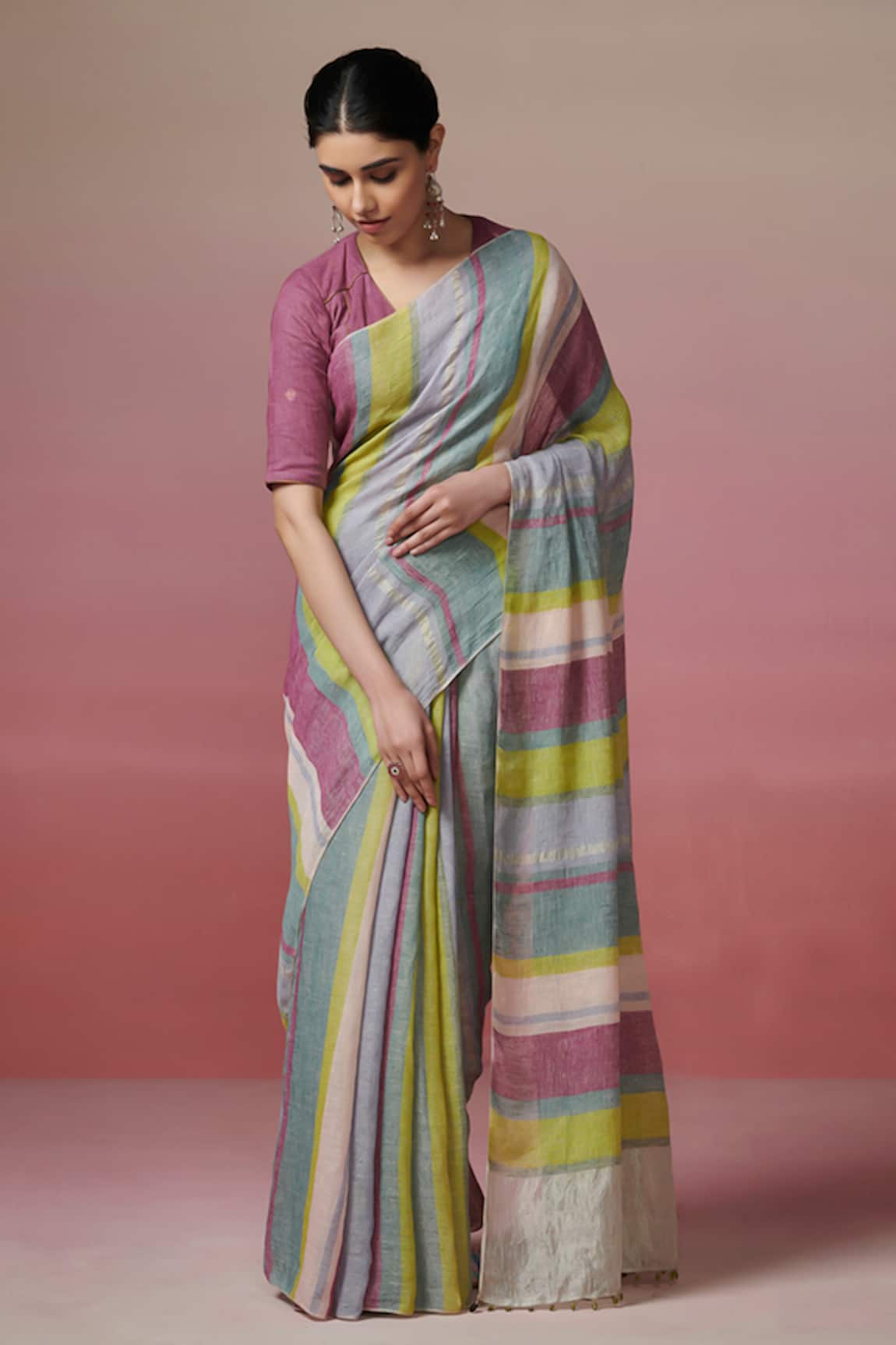 Dressfolk Cherished Charm Handloom Linen Saree