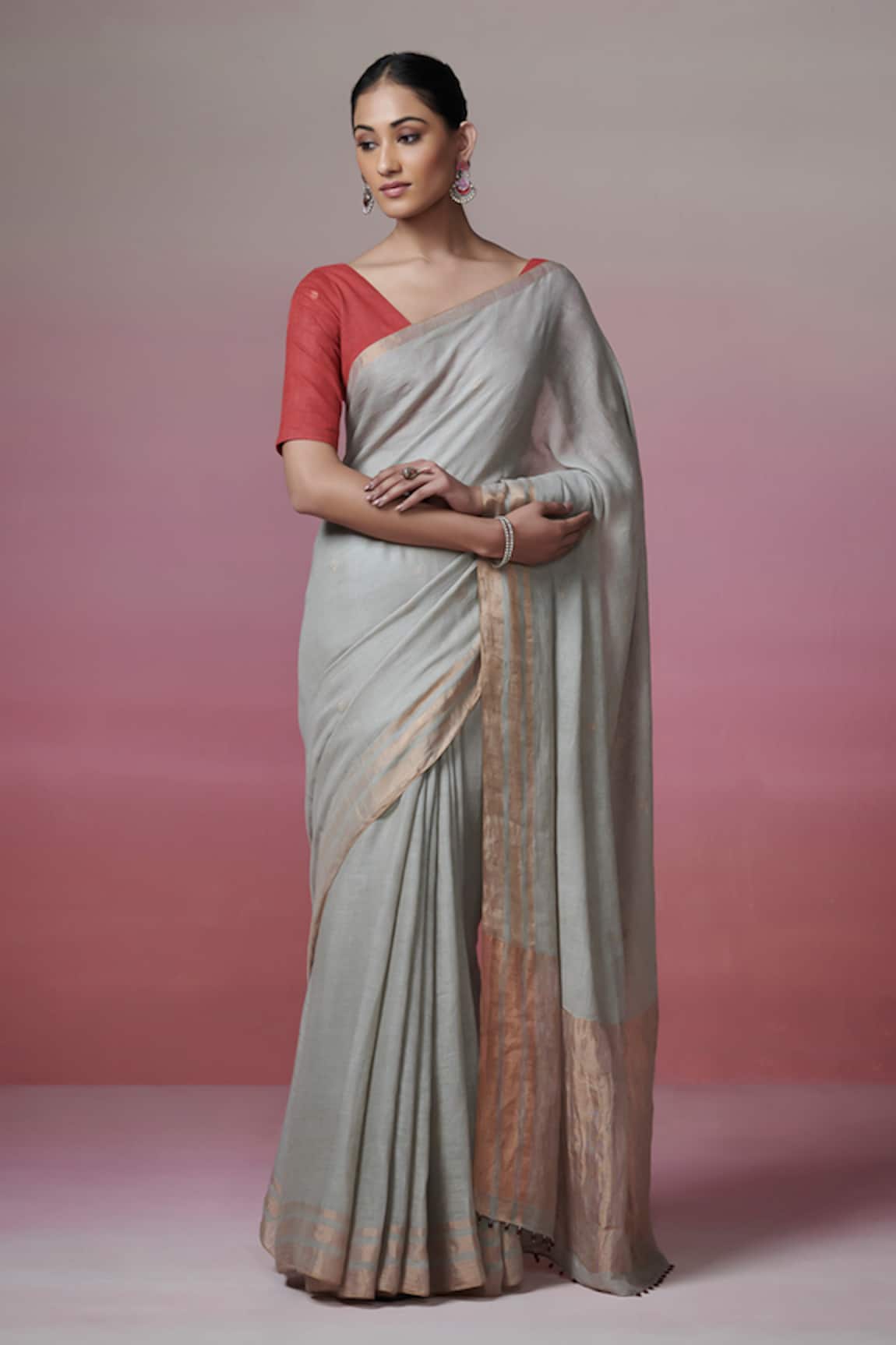 Dressfolk Plain Handloom Linen Saree