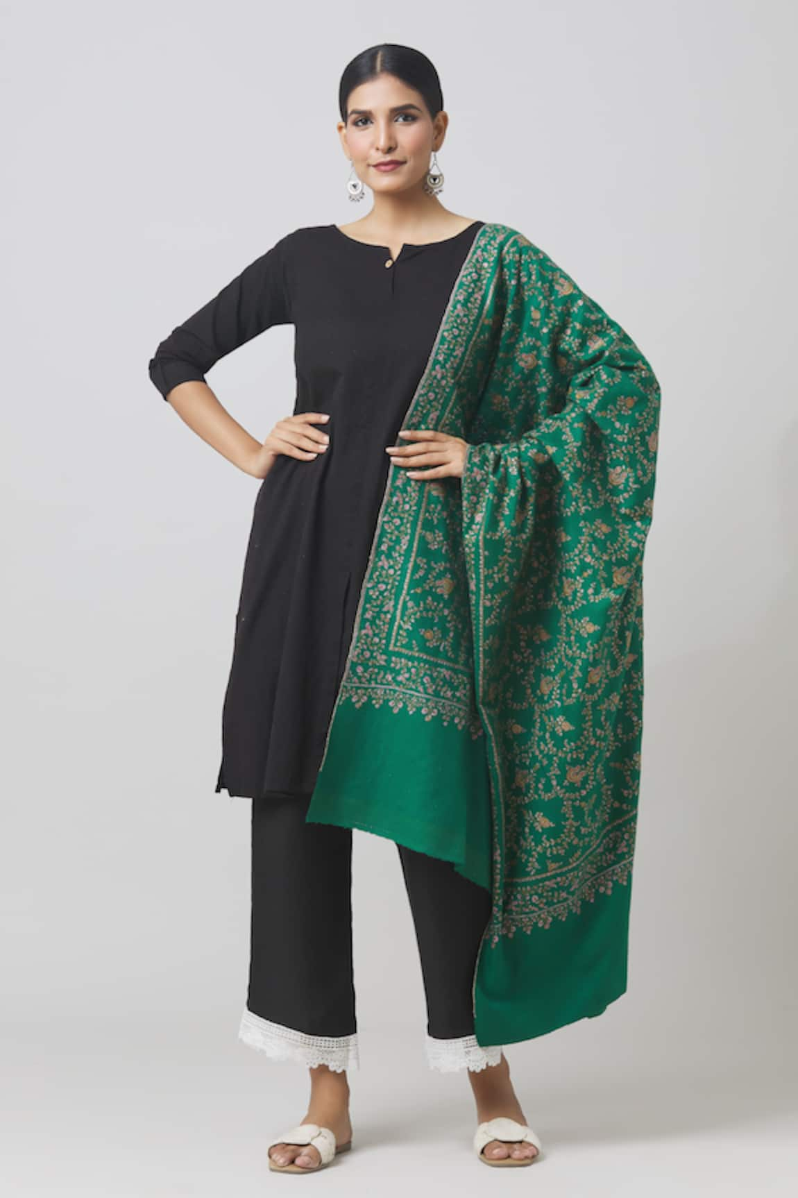 Toosh Kashmir Floral Sozni Embroidered Jamawar Pashmina Shawl