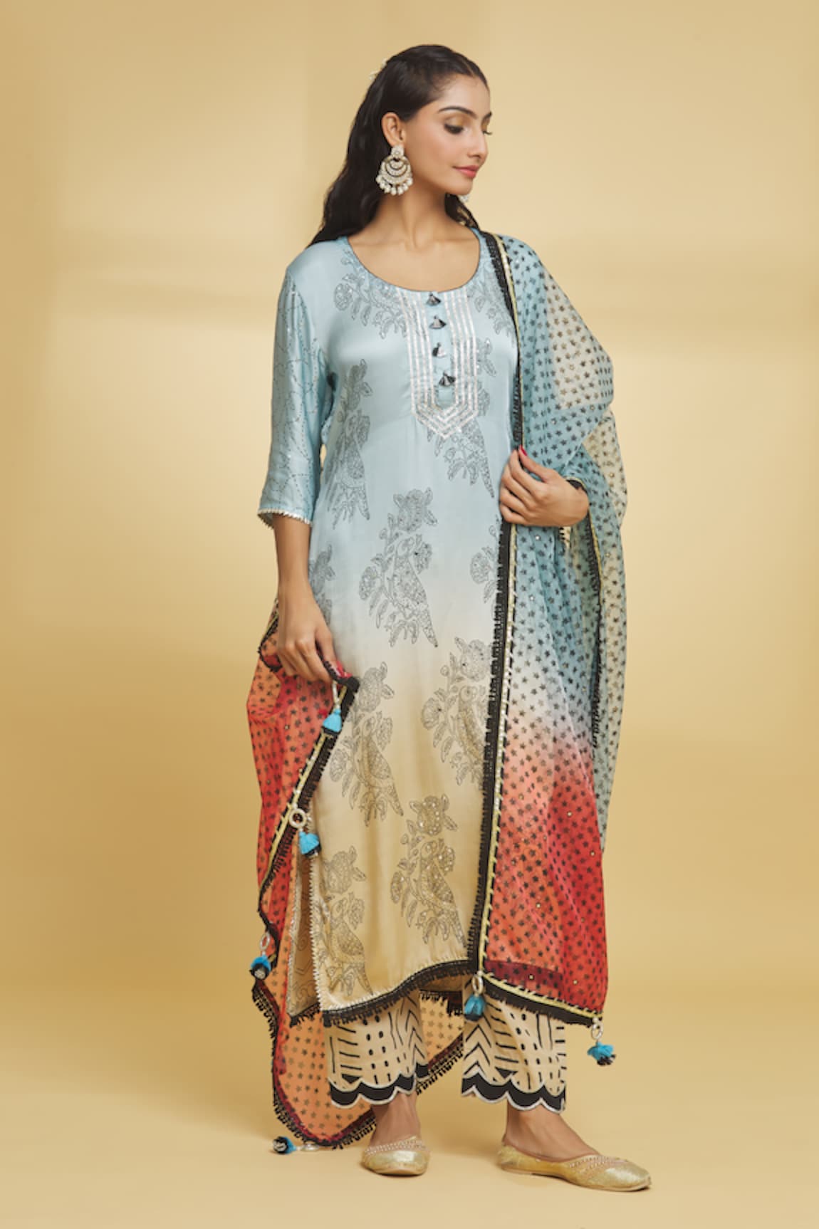 Maayera Jaipur Floral & Bird Pattern Kurta Pant Set