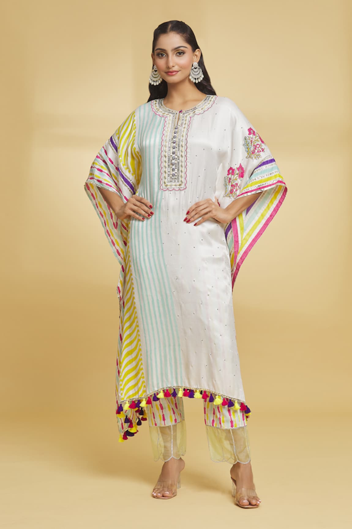 Maayera Jaipur Carnival Bloom Sequin Embellished Kaftan With Pant