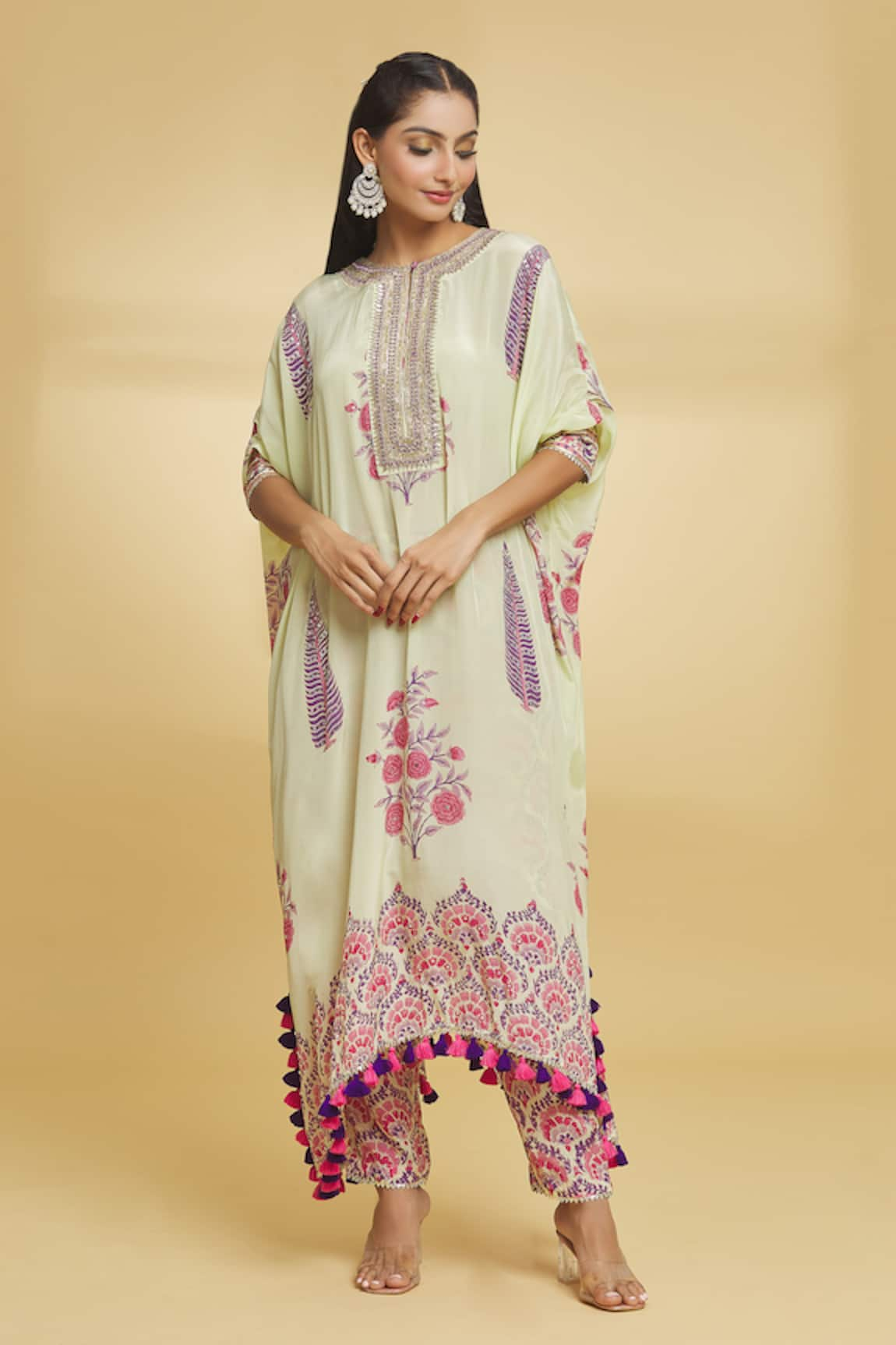 Maayera Jaipur Damask Bloom Print Kaftan With Pant