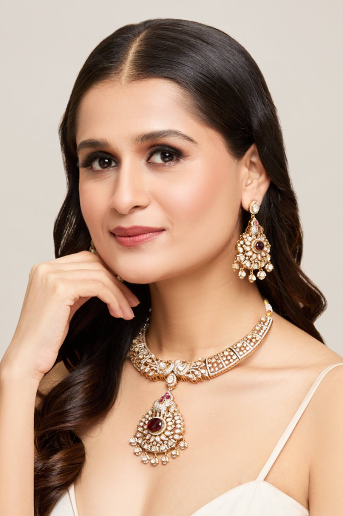 Moh-Maya By Disha Khatri Ruby Stone Studded Pendant Necklace Set 