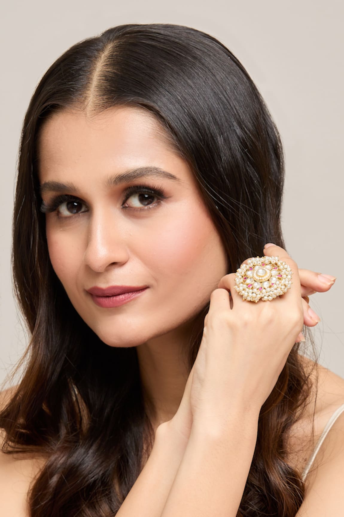 Moh-Maya by Disha Khatri Pearl & Kundan Embellished Ring