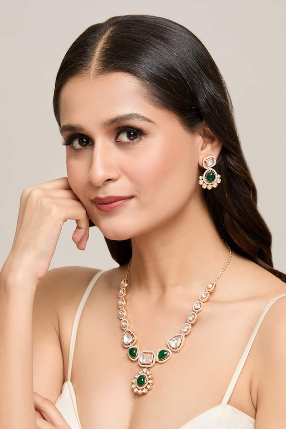 Moh-Maya by Disha Khatri Kundan Embellished Pendant Necklace Set