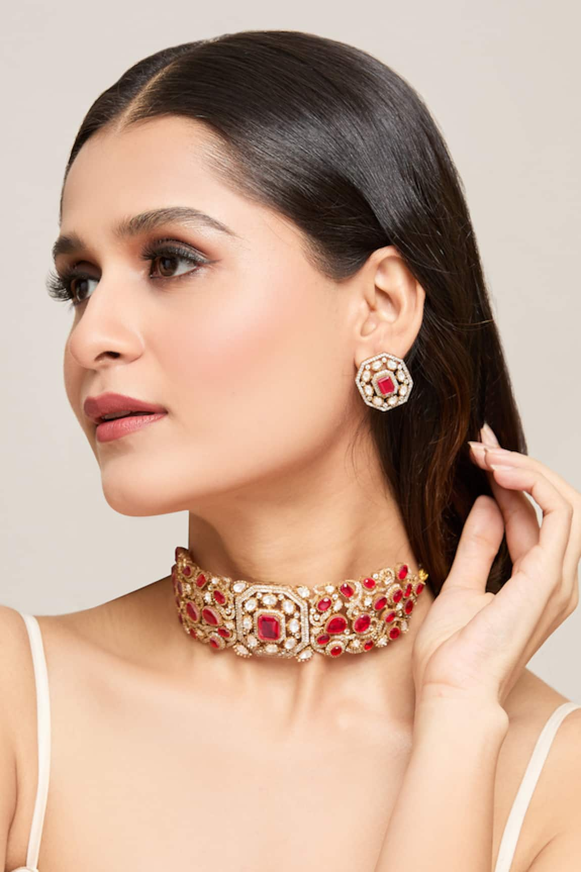 Moh-Maya by Disha Khatri Hexagon Carved Choker Set