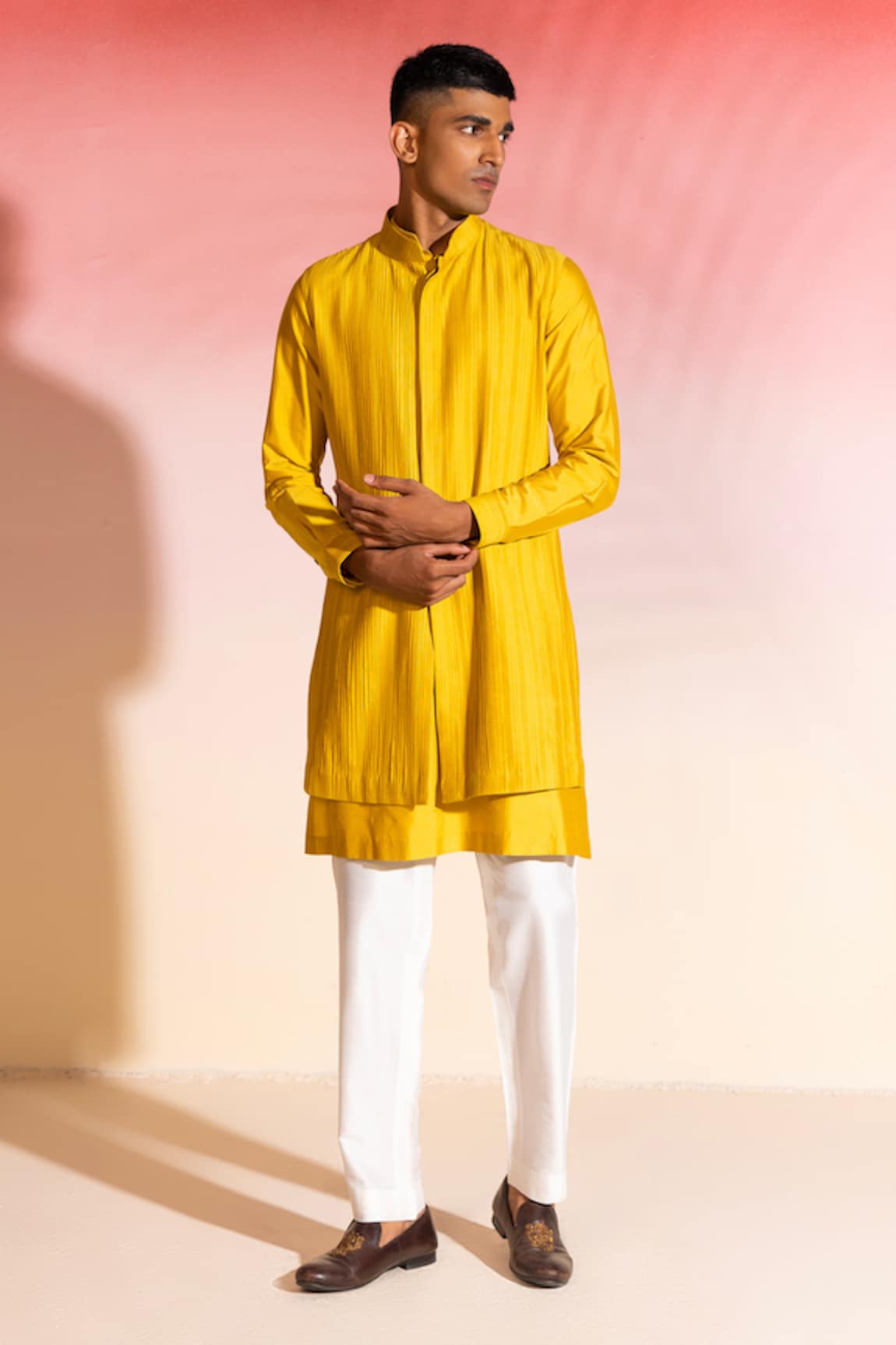 Seven Pleated Bundi & Kurta Set