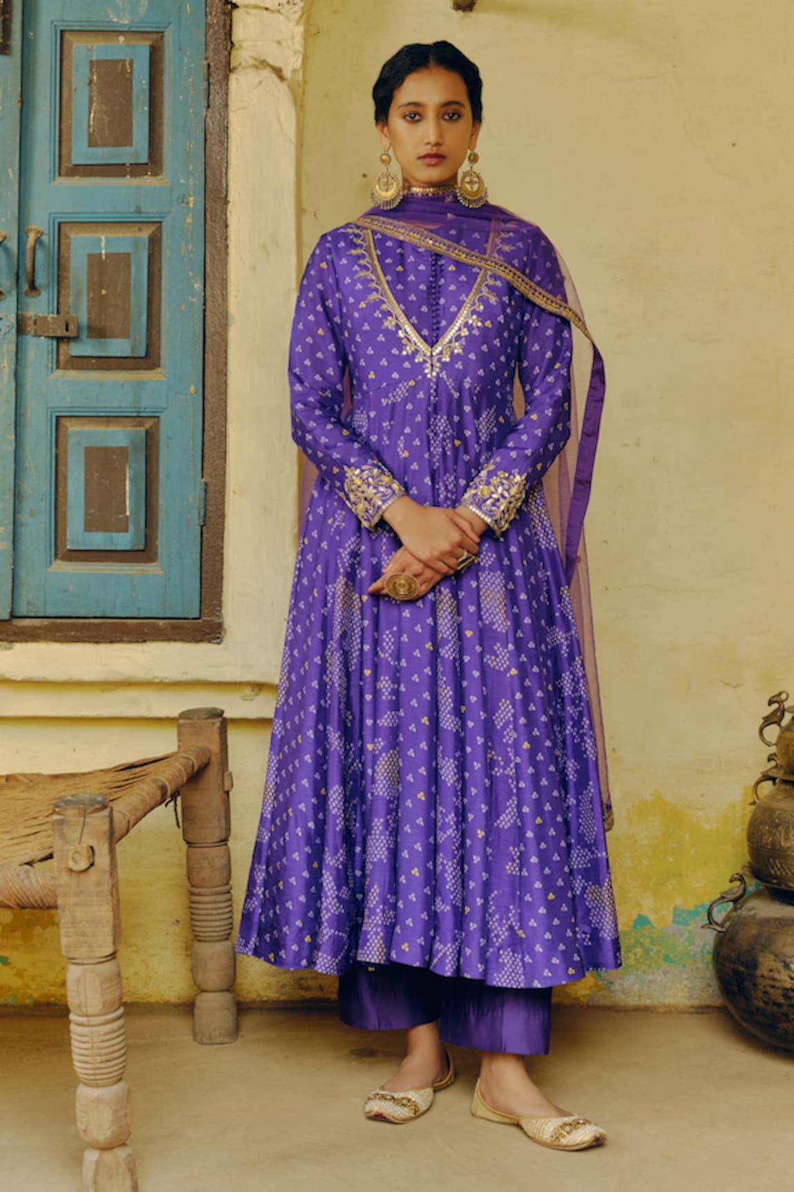 Drishti & Zahabia Bandhej Motif Print Anarkali Set