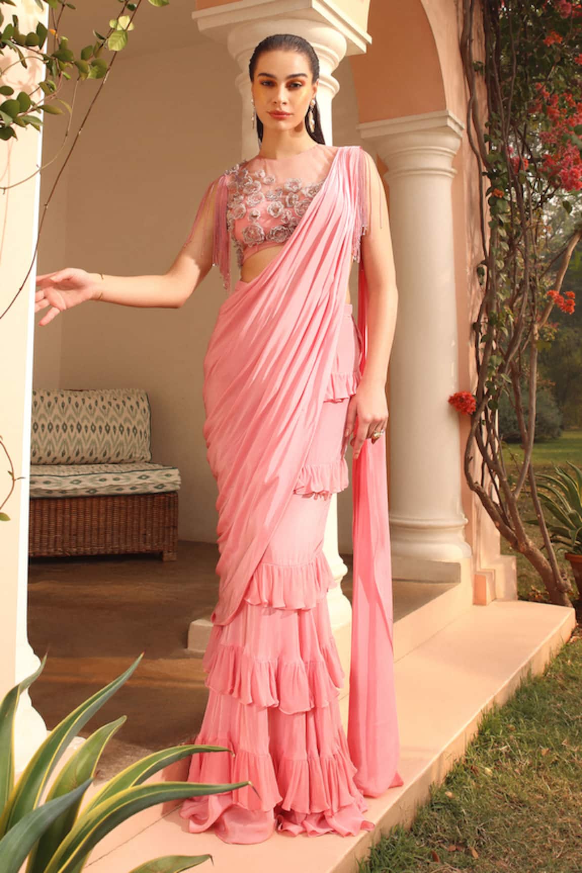 Shweta Aggarwal Pre-Draped Concept Saree With Embroidered Blouse