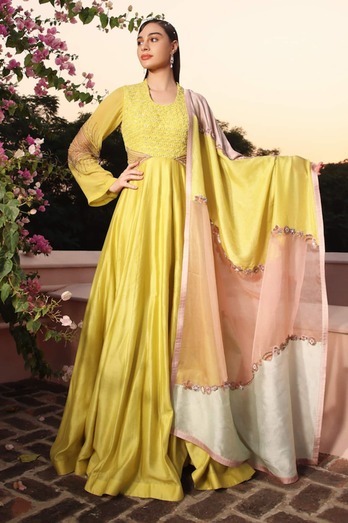 Shweta Aggarwal Hand Embroidered Bodice Anarkali With Dupatta