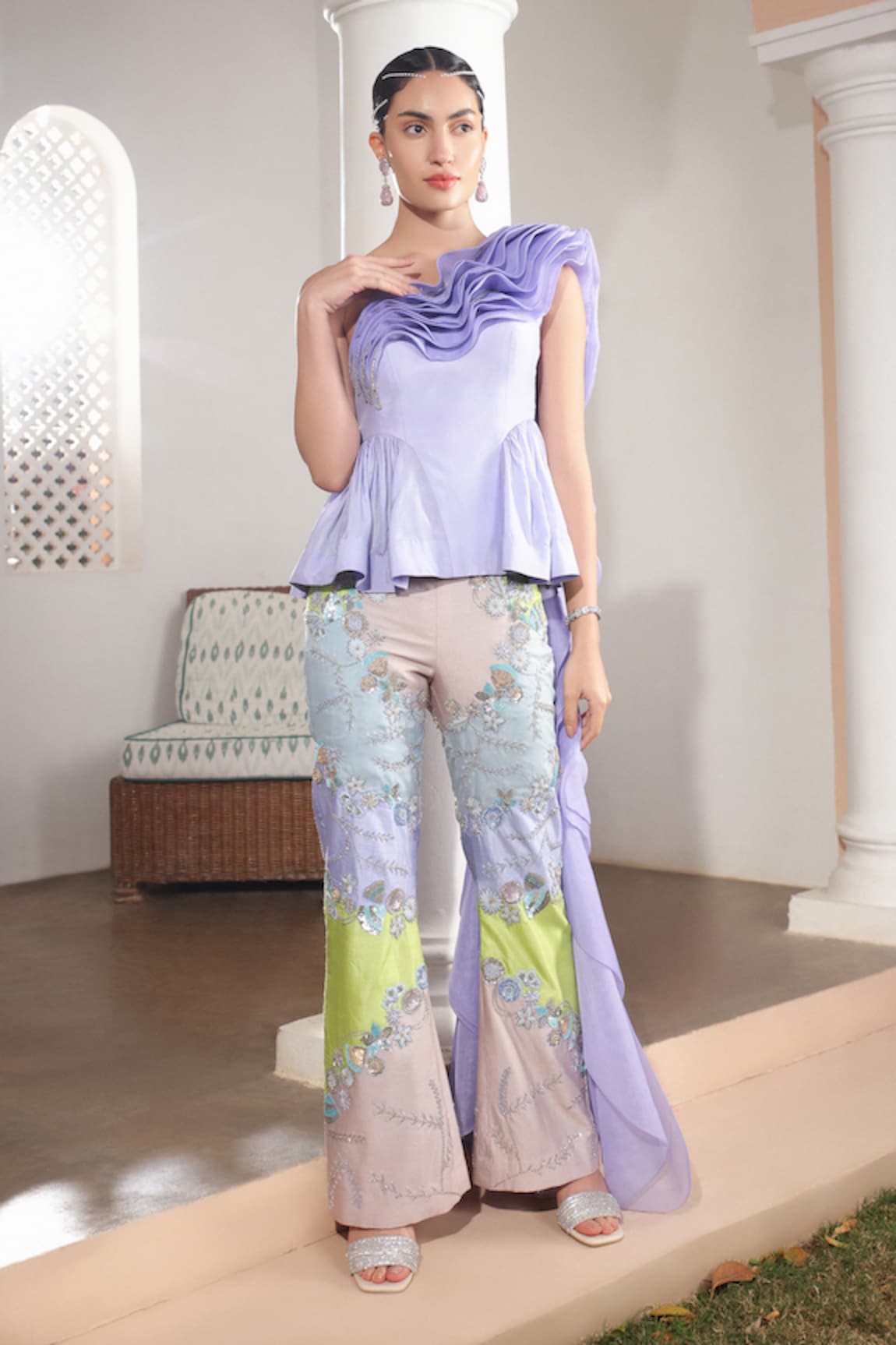 Shweta Aggarwal Ruffled Top With Embroidered Pant